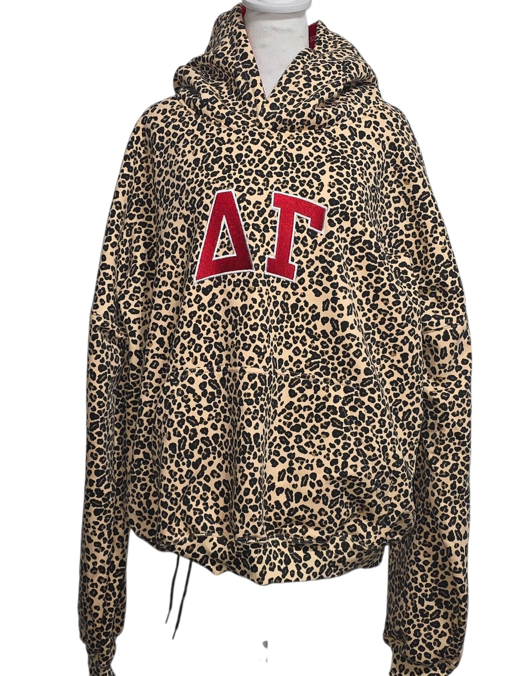 MITCH FLIPPO MFG Delta Gamma Leopard Hoodie Oversized Sorority Sweatshirt L